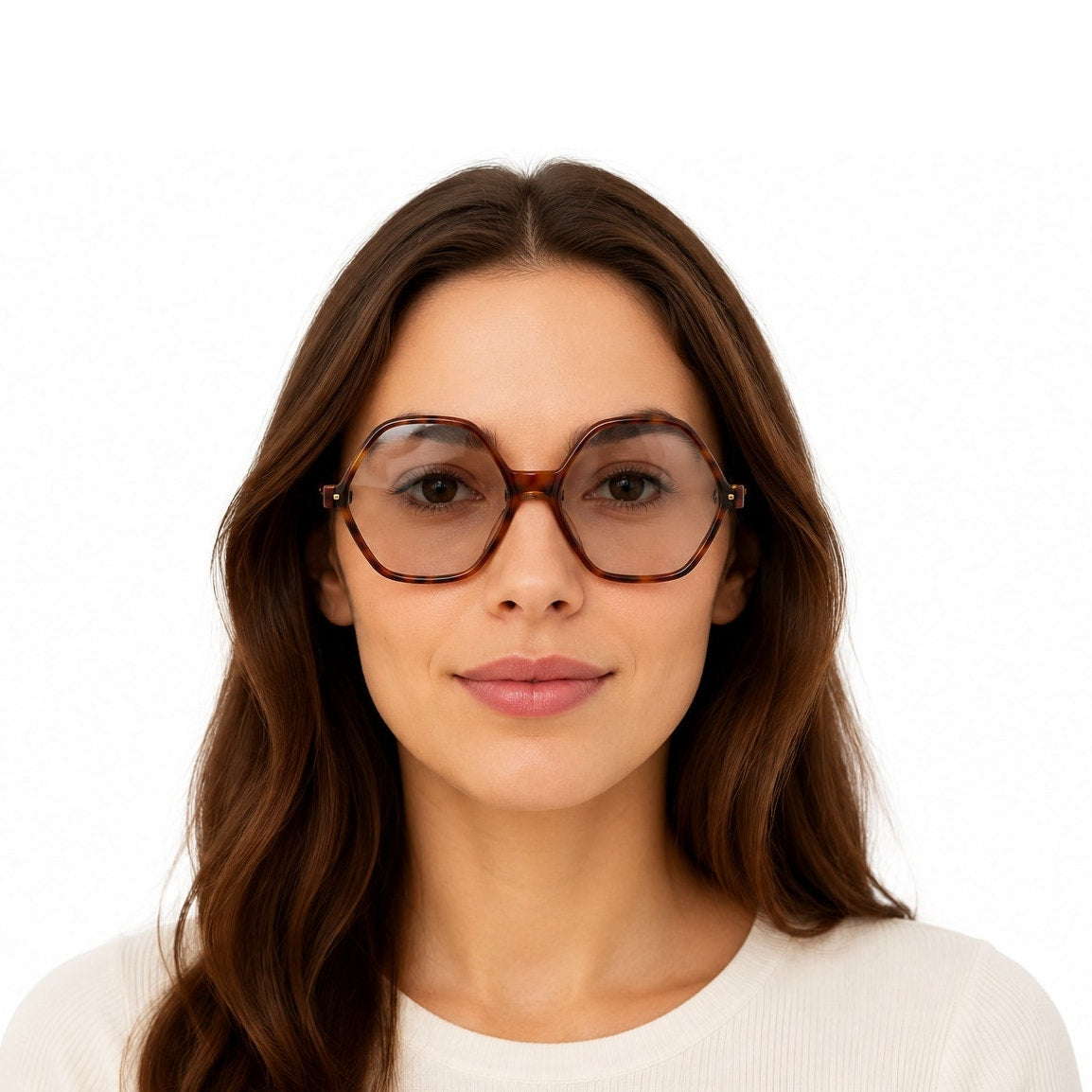 Vintage 70s Women's Frame France Octagon Eyeglass Frames Brown Tortoise France