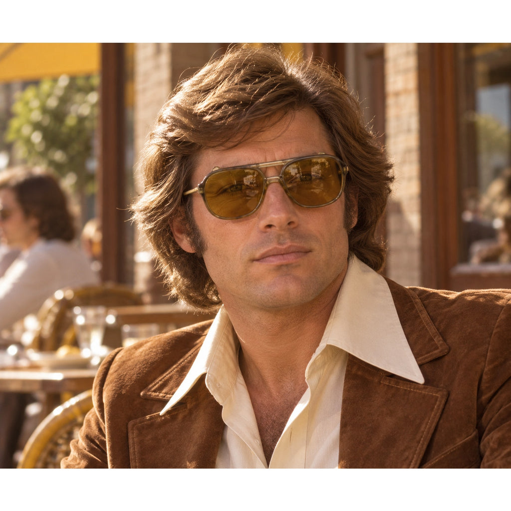 Vintage 70s Vien Brown Gold Aviator Sunglasses Italy 5.5”