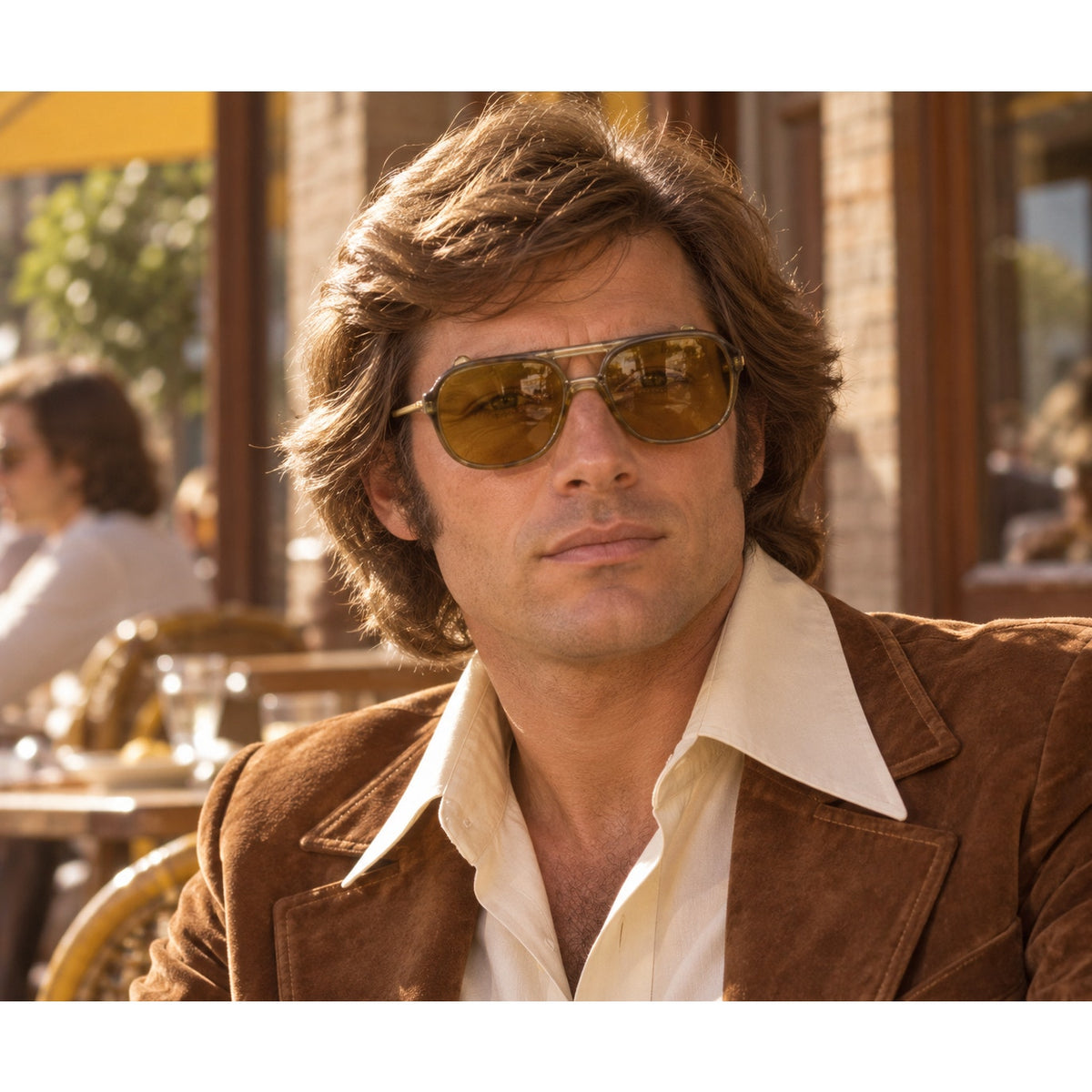 Vintage 70s Vien Brown Gold Aviator Sunglasses Italy 5.5”