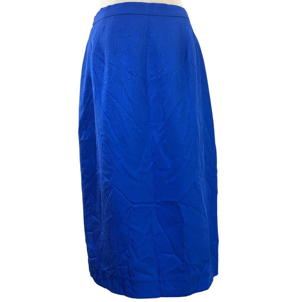 Vintage 90s Women's Blue 100% Silk Pencil Skirt Size 10 Midi Lined Classic