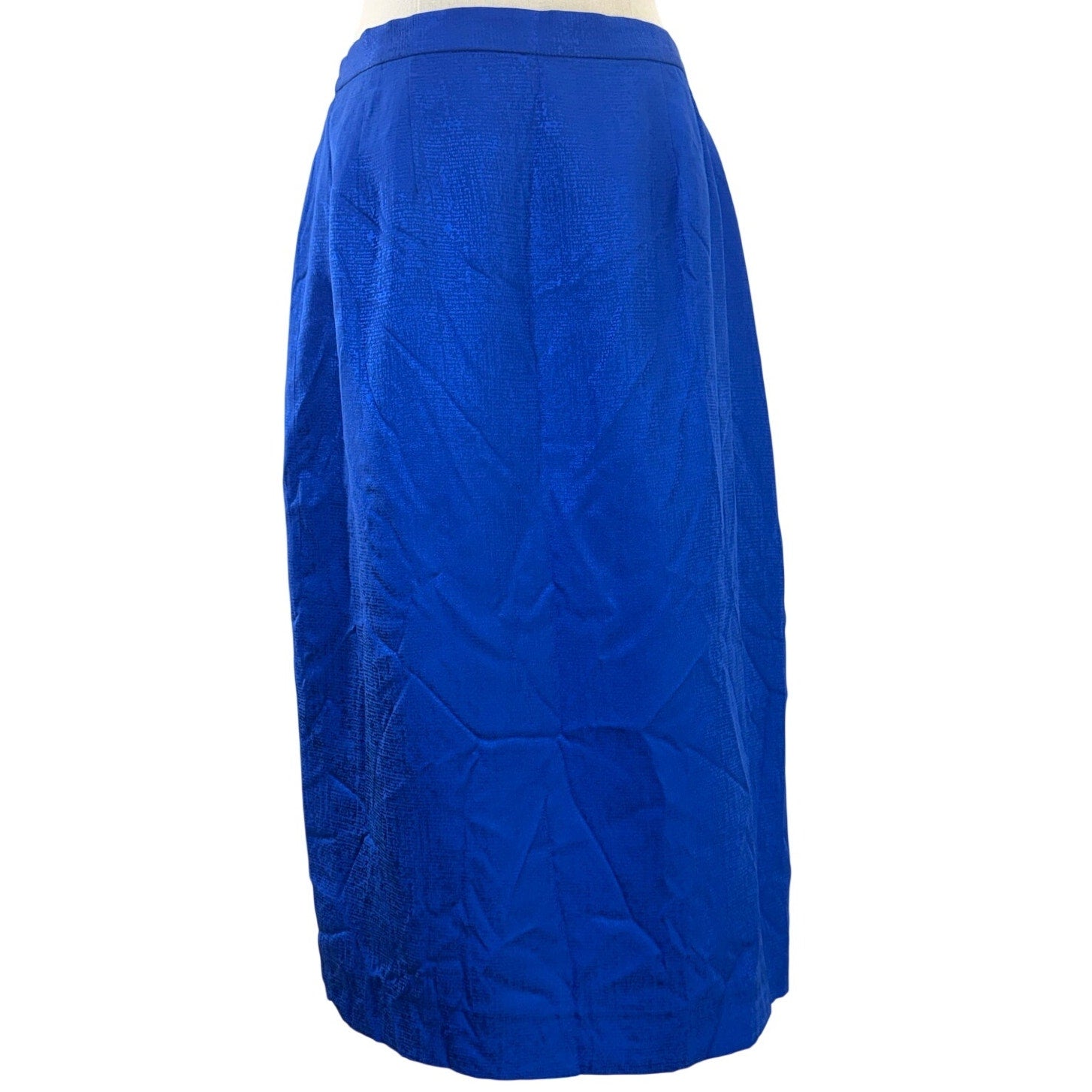 Vintage 90s Women's Blue 100% Silk Pencil Skirt Size 10 Midi Lined Classic