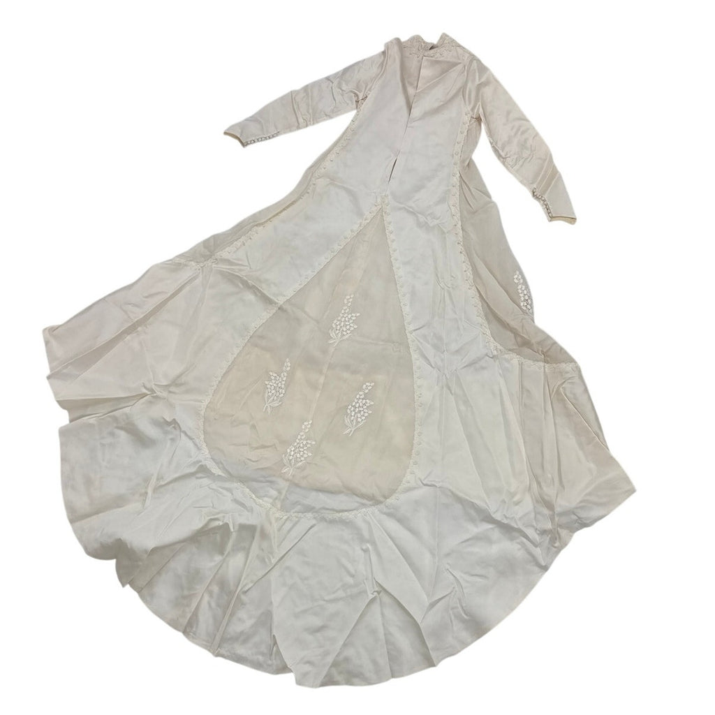 Vintage 1960s William Cahill Ivory Satin Wedding Dress Train Women's XS