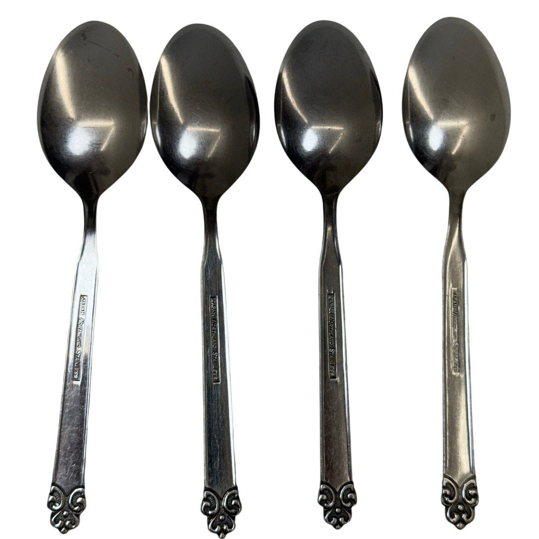 Vintage 60s Northland Japan Stainless Teaspoons Set of 4 Floral Handle Flatware