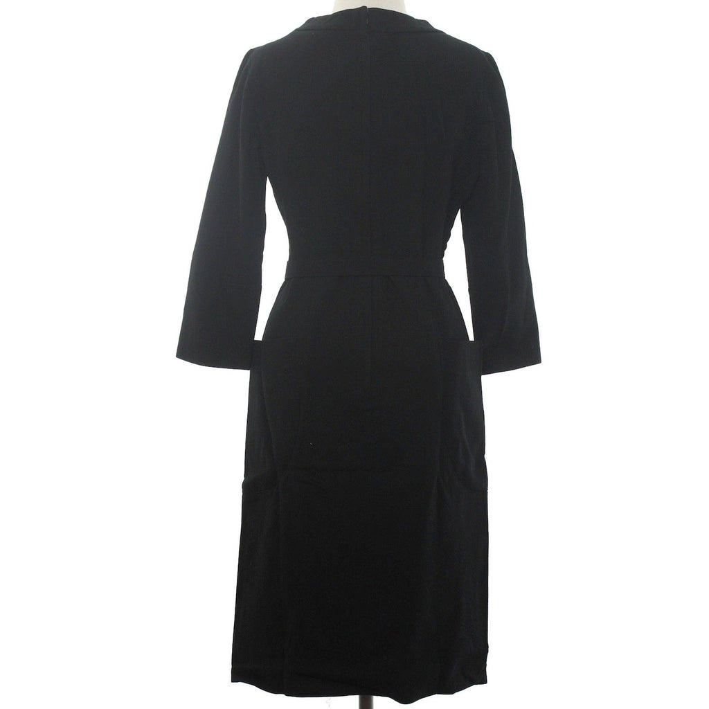 Vintage 60s Women's Small Black Wool Sheath Dress Koret Belted Pockets