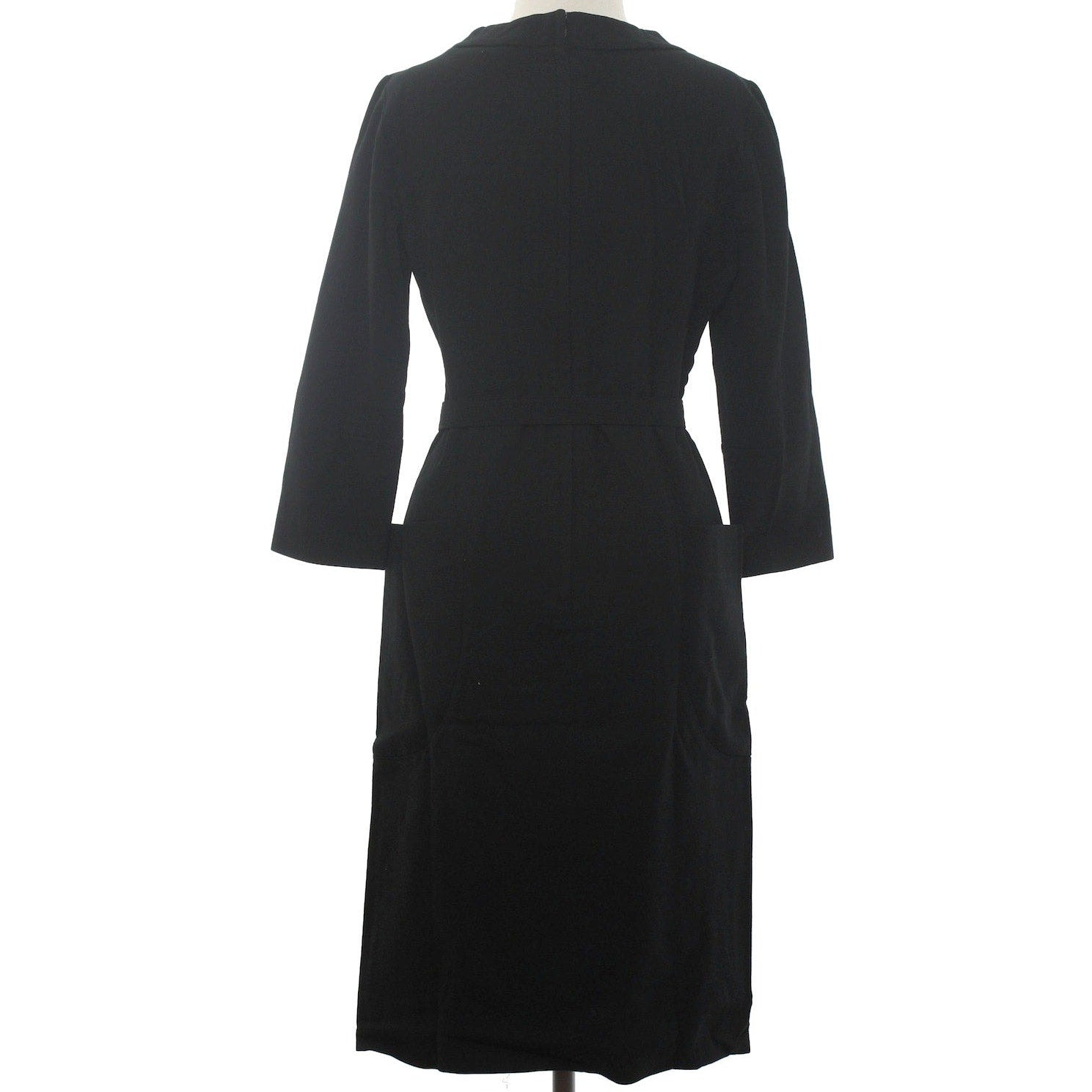 Vintage 60s Women's Small Black Wool Sheath Dress Koret Belted Pockets