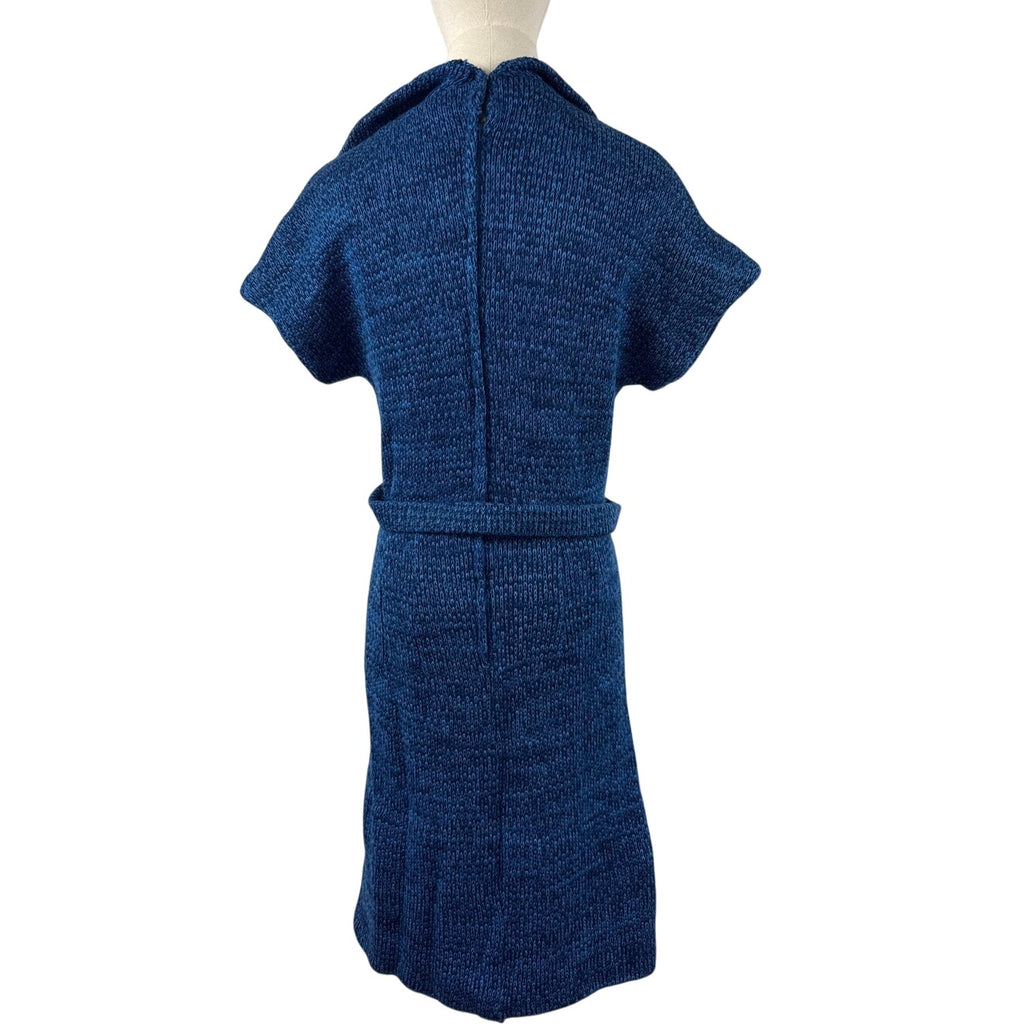 Vintage 60s Blue Acrylic Knit Belted Mod Sheath Dress Women’s XS