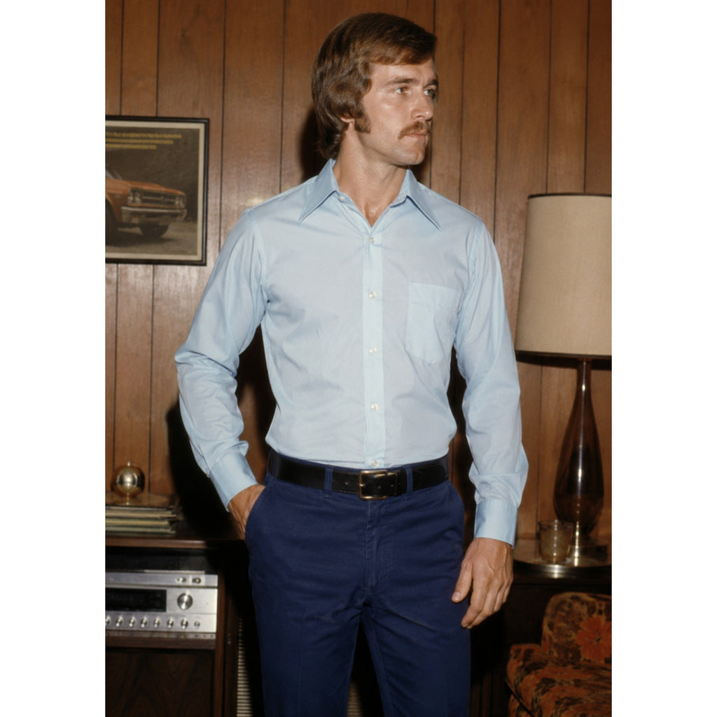 Vintage 70s JCPenney Baby Blue Button Front Cotton Blend Dress Shirt Men's Med