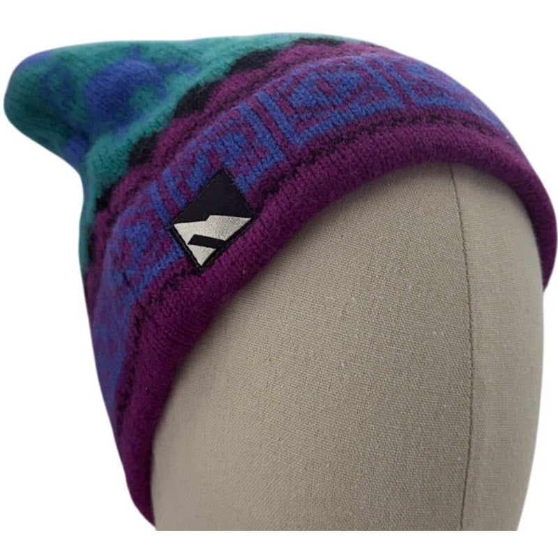 Vintage 90s Columbia Sportswear Wool Fair Isle Beanie Hat Purple Reindeer