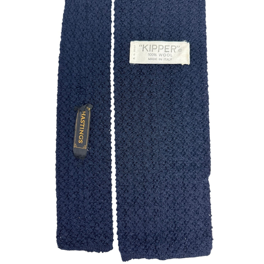 Vintage 70s Kipper for Hastings Navy Wool Knit Necktie 3.5” Wide