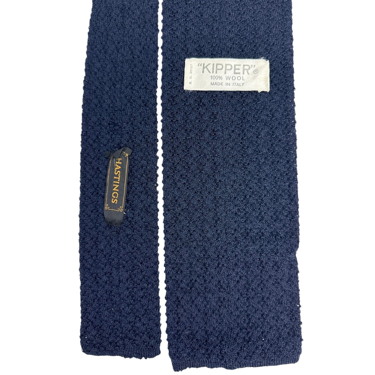 Vintage 70s Kipper for Hastings Navy Wool Knit Necktie 3.5” Wide