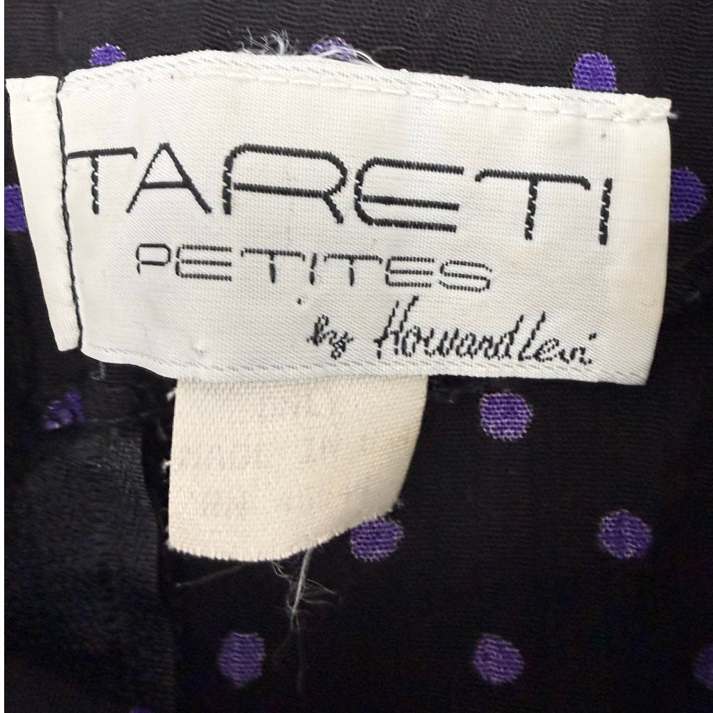 Vintage 80s Black Purple Polka Dot Split Skirt Jumpsuit Dress Women's 6P Tareti