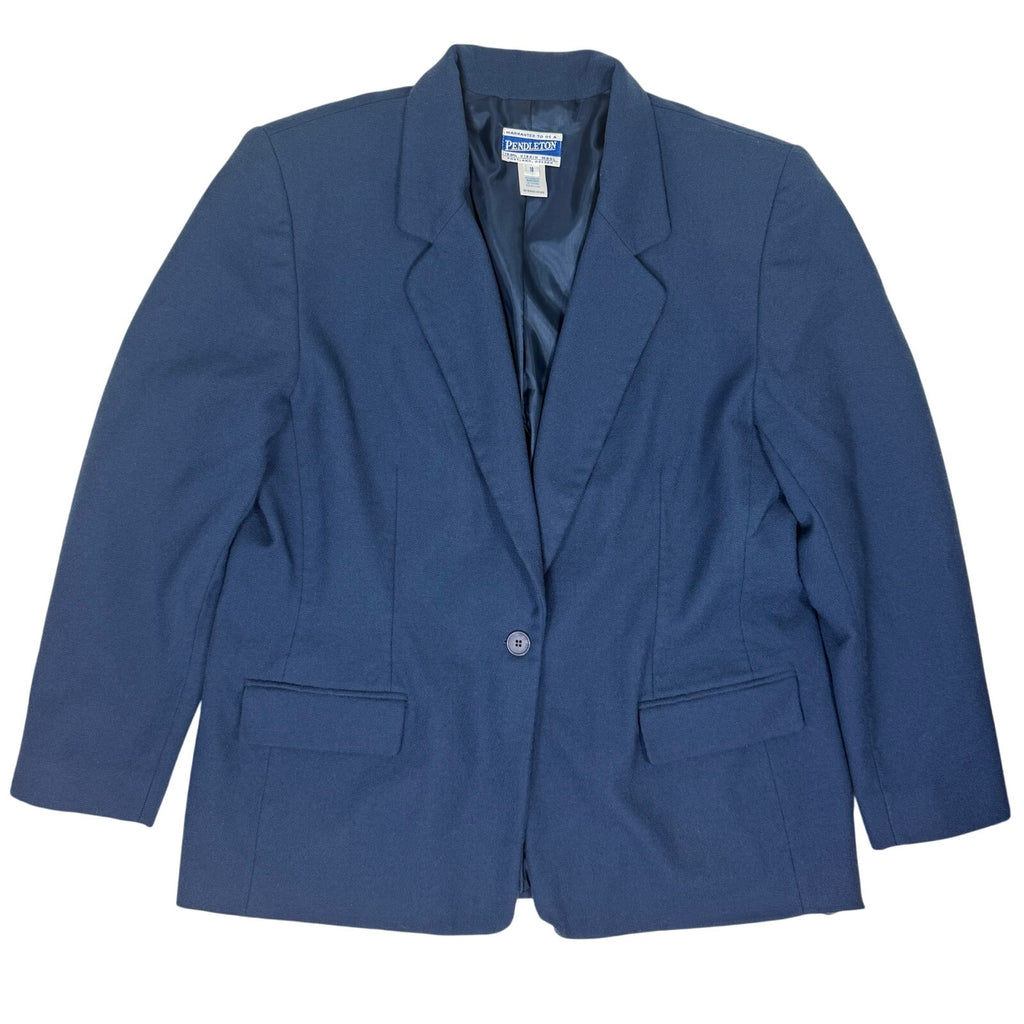 Vintage 80s Pendleton Blue Wool Blazer Jacket Women’s 18 Shoulder Pads