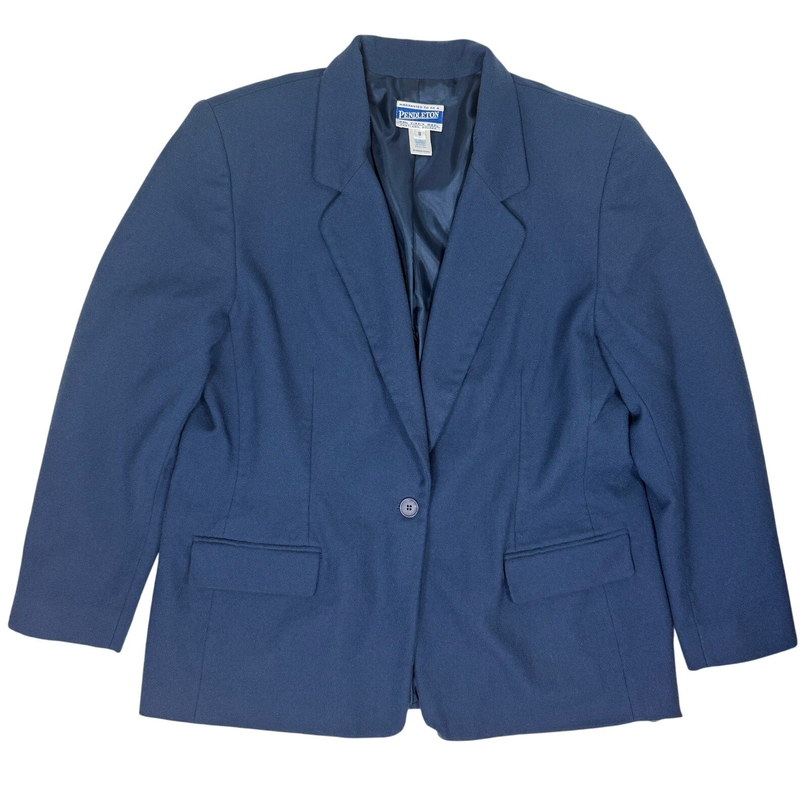 Vintage 80s Pendleton Blue Wool Blazer Jacket Women’s 18 Shoulder Pads