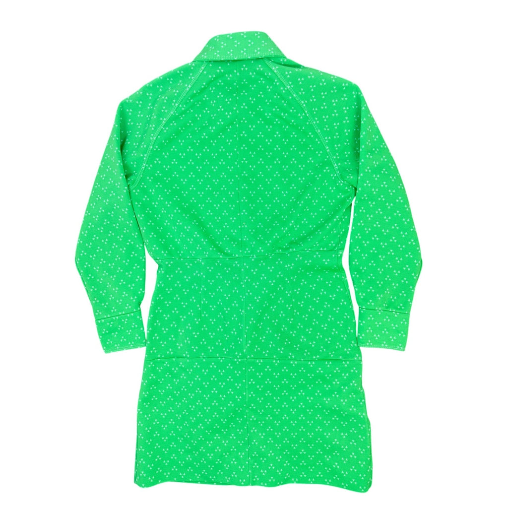 Vintage 70s Catalina Green Mod Mini Shirt Dress Polyester Knit Small