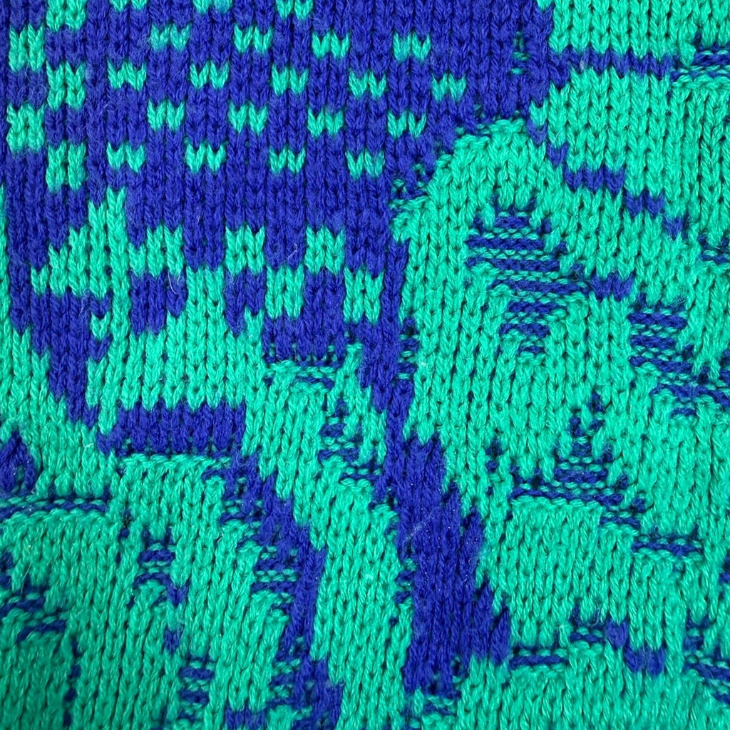 Vintage 80s A'Milano Blue Green Floral Geometric Acrylic Sweater Women's Medium