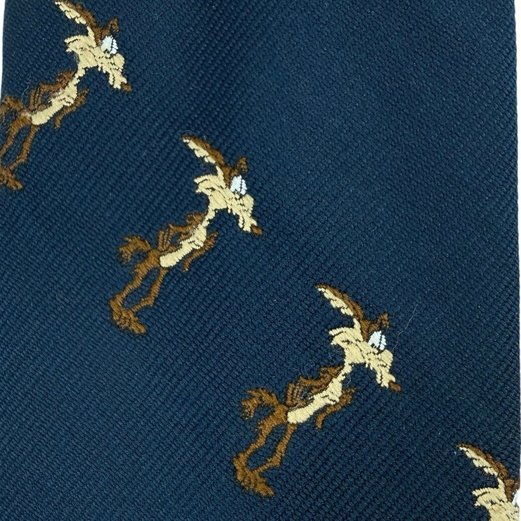 Vintage 90s Sears Looney Tunes Wile E Coyote Navy Blue Necktie
