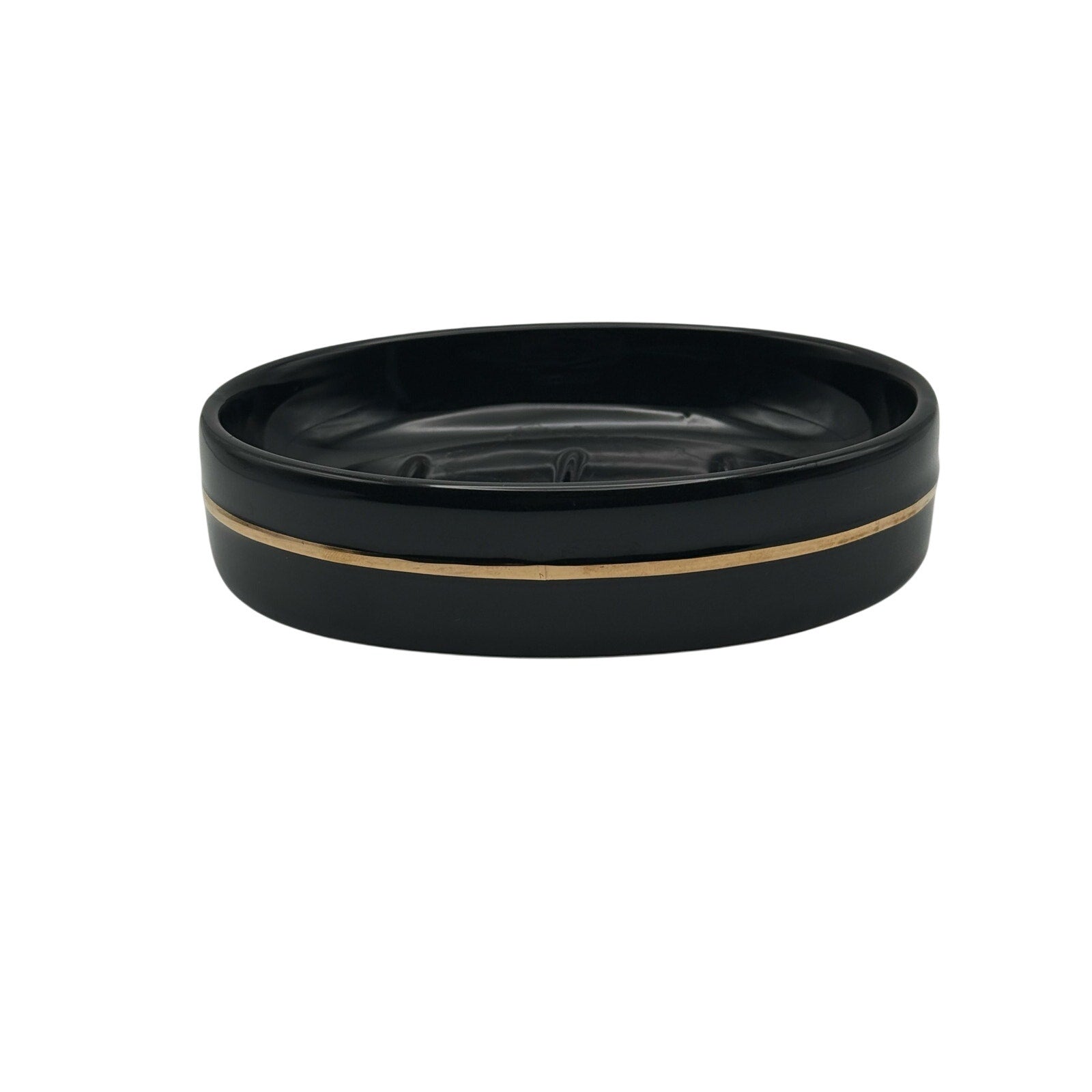 Vintage 90s Black Ceramic Soap Dish with Gold Accent Bathroom Vanity Holder