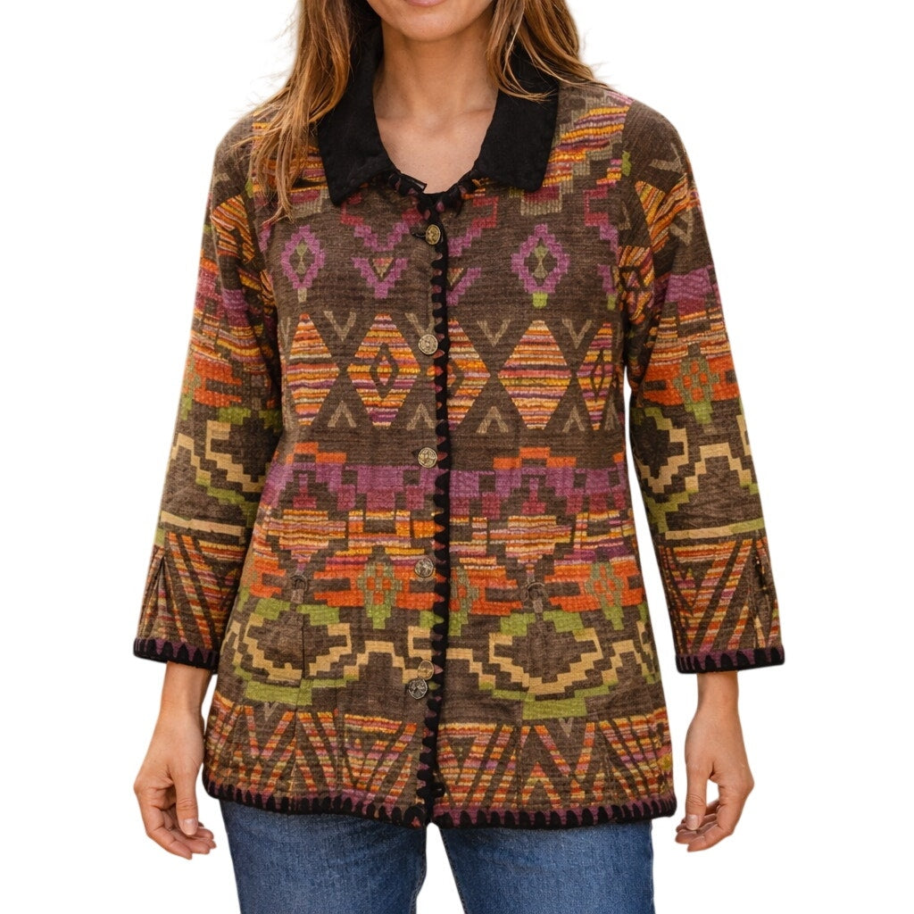 Jennifer & Grace Southwestern Aztec Tapestry Jacket Women's Small Cotton