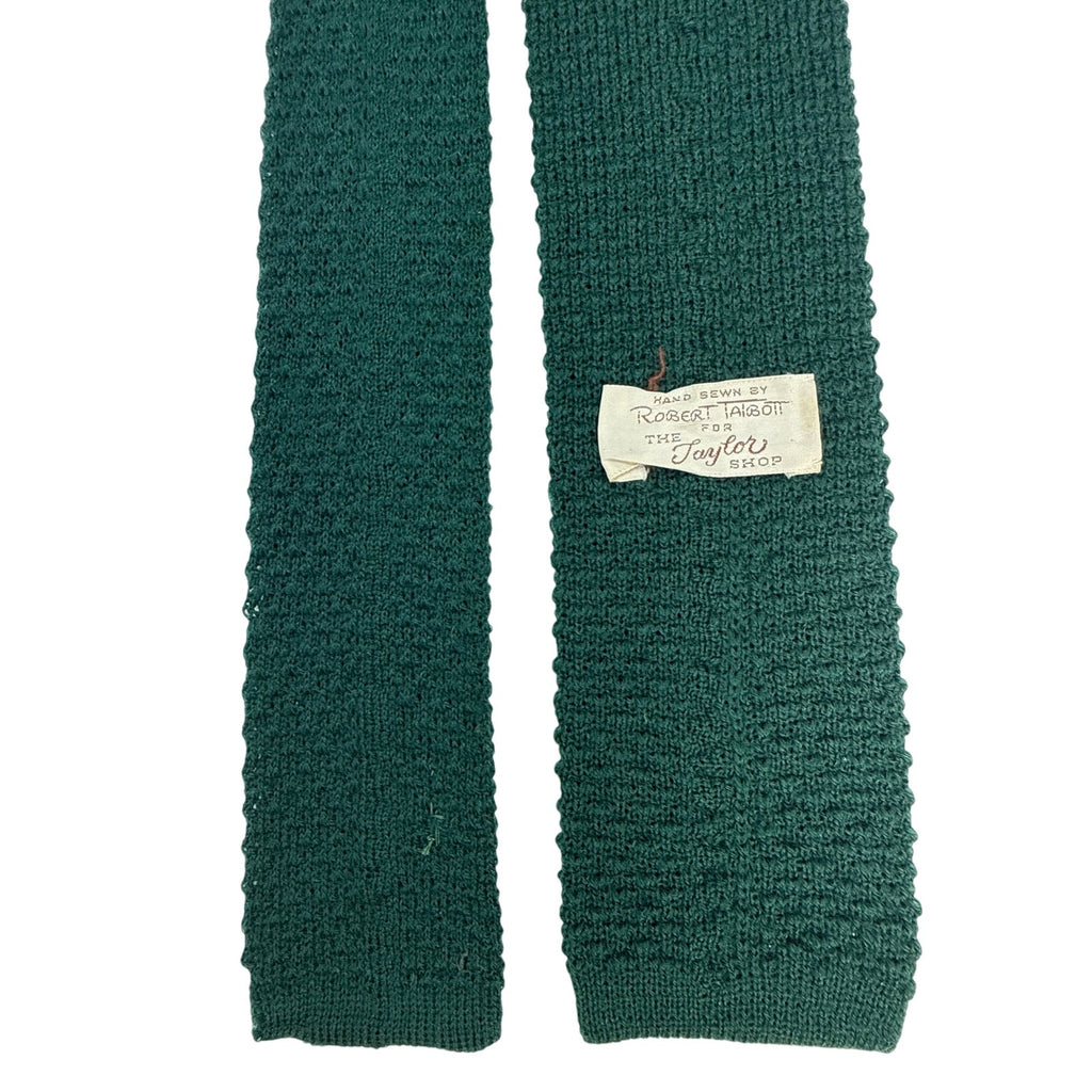 Vintage 60s Robert Talbott Hunter Green Acrylic Knit Square End Tie 3” x 56”