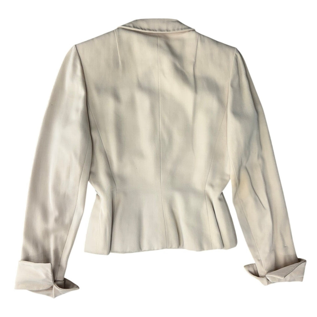 Vintage 40s Beige Wool Blazer Jacket Embroidered Detail Women's XS
