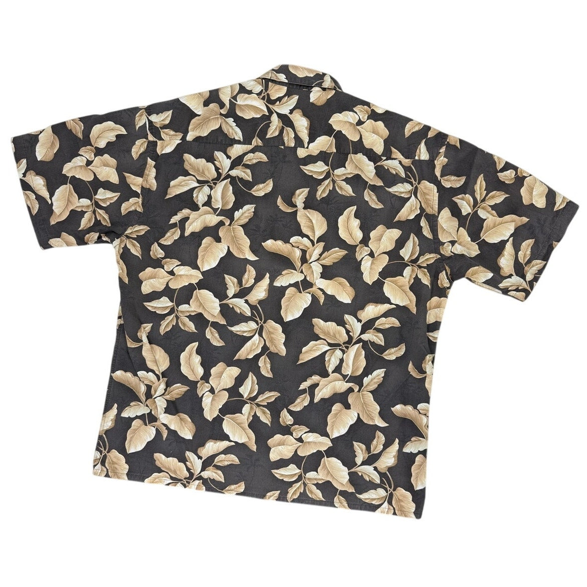 Vintage 80s Pierre Cardin Mens XL Black Tan Foliage Cotton Hawaiian Shirt
