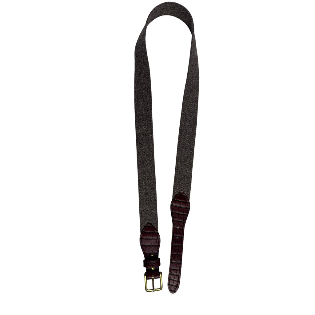 Vintage Dark Brown Embossed Belt with Gold Tone Buckle 33-35 Waist