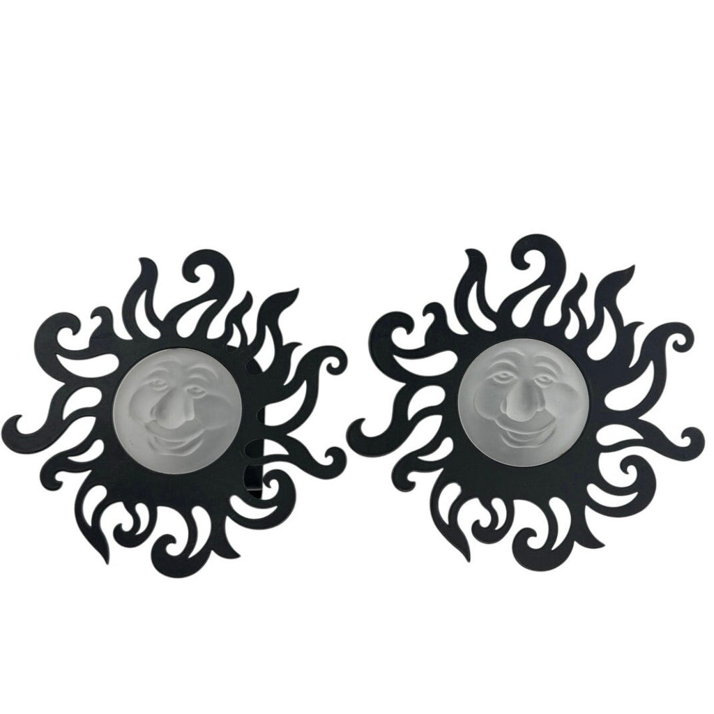 Vintage 90s PartyLite Sunbeam Tealight Wall Sconces Black Metal Pair