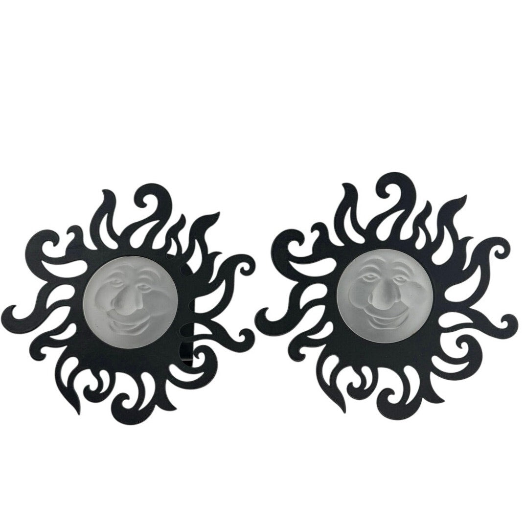 Vintage 90s PartyLite Sunbeam Tealight Wall Sconces Black Metal Pair