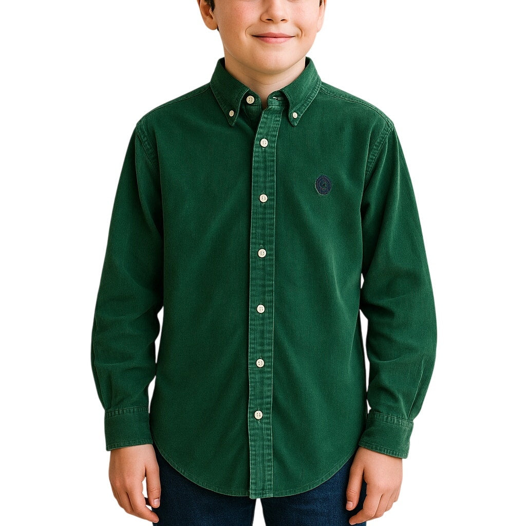 Vintage 90s Chaps Ralph Lauren Green Corduroy Button Down Shirt Boys 18/20