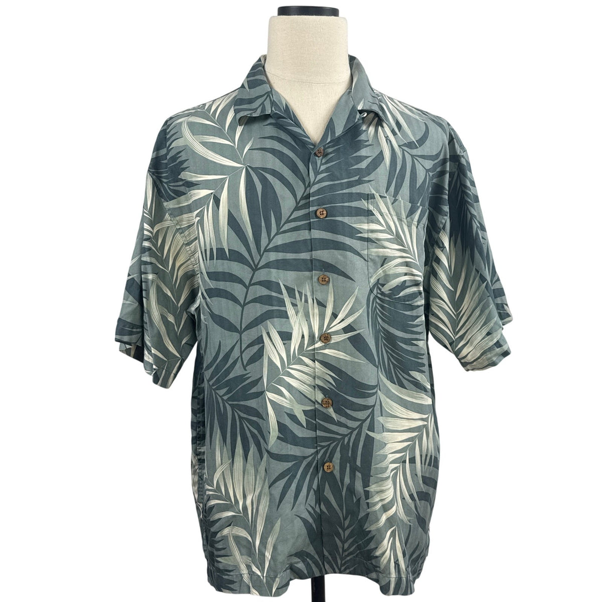 Vintage 90s Hilo Hattie Silk Hawaiian Shirt Green Foliage Men’s Large Chest 46"