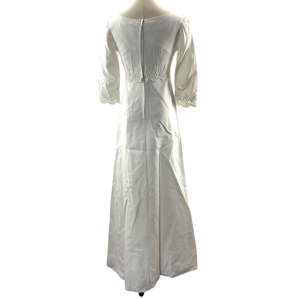 Vintage 60s White Wedding Dress w Train Empire Waist Union Made Women's XS
