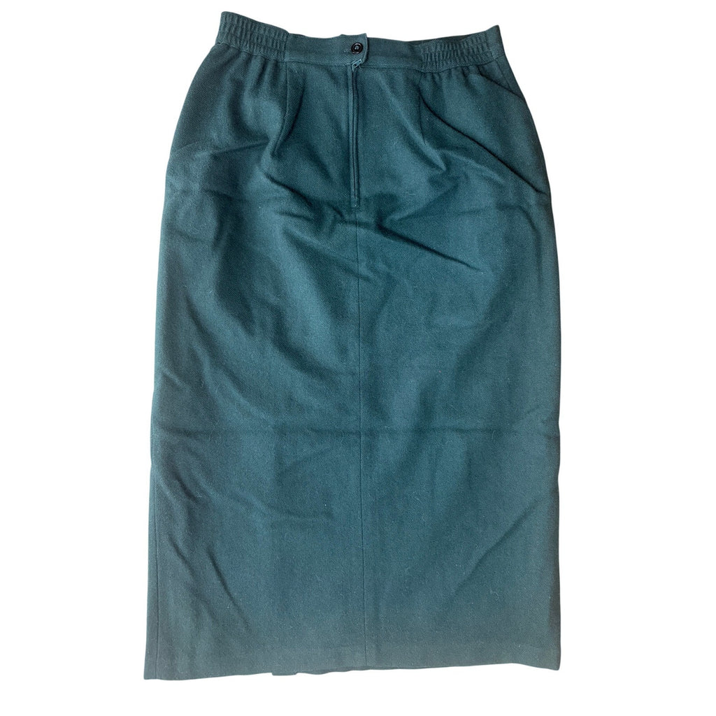 Vintage 80s Sag Harbor Wool Suit Green Skirt Set Velvet Collar Jacket 14