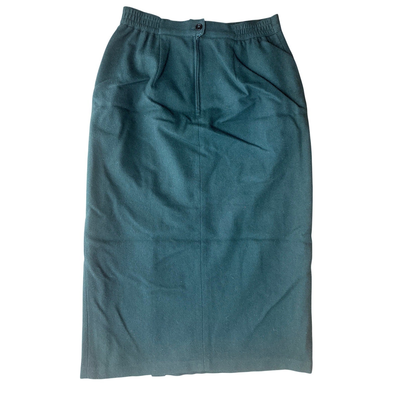 Vintage 80s Sag Harbor Wool Suit Green Skirt Set Velvet Collar Jacket 14