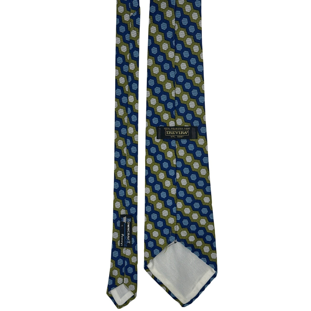 Vintage 70s Men's Tie Towncraft Geometric Necktie Avocado Blue Polyester