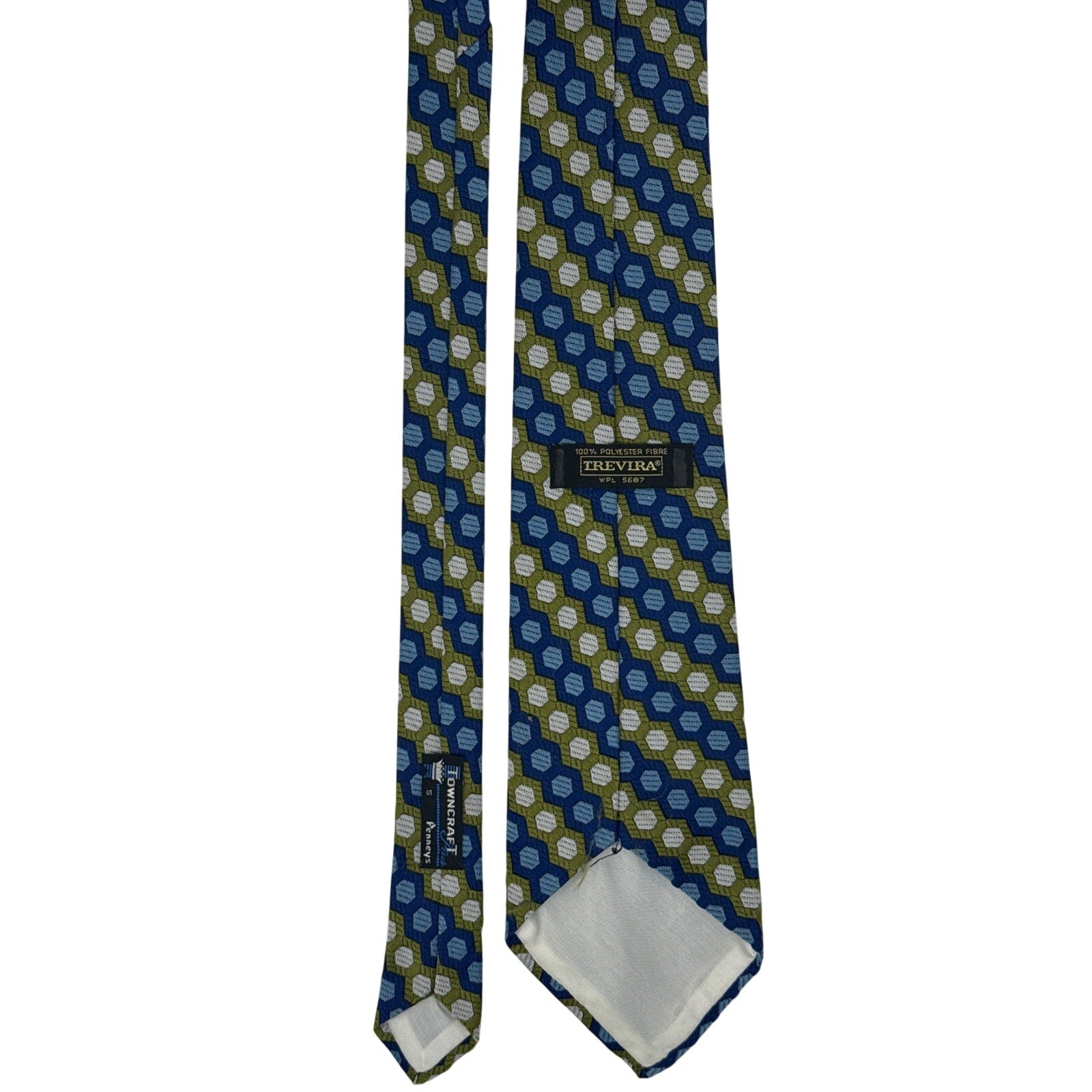 Vintage 70s Men's Tie Towncraft Geometric Necktie Avocado Blue Polyester