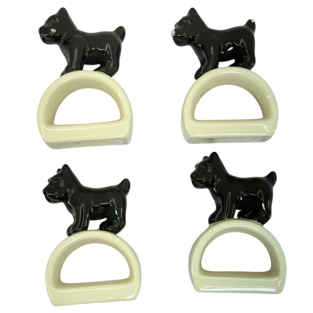 Vintage 2000s Thomas O'Brien Scotty Dog Napkin Rings Set of 4 Black Cream