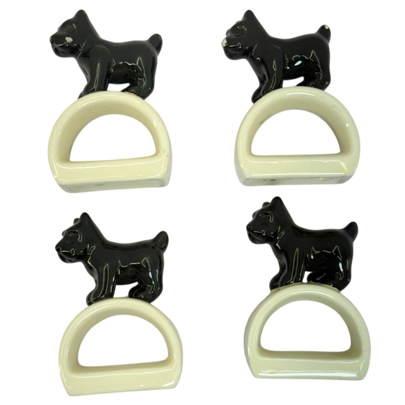 Vintage 2000s Thomas O'Brien Scotty Dog Napkin Rings Set of 4 Black Cream