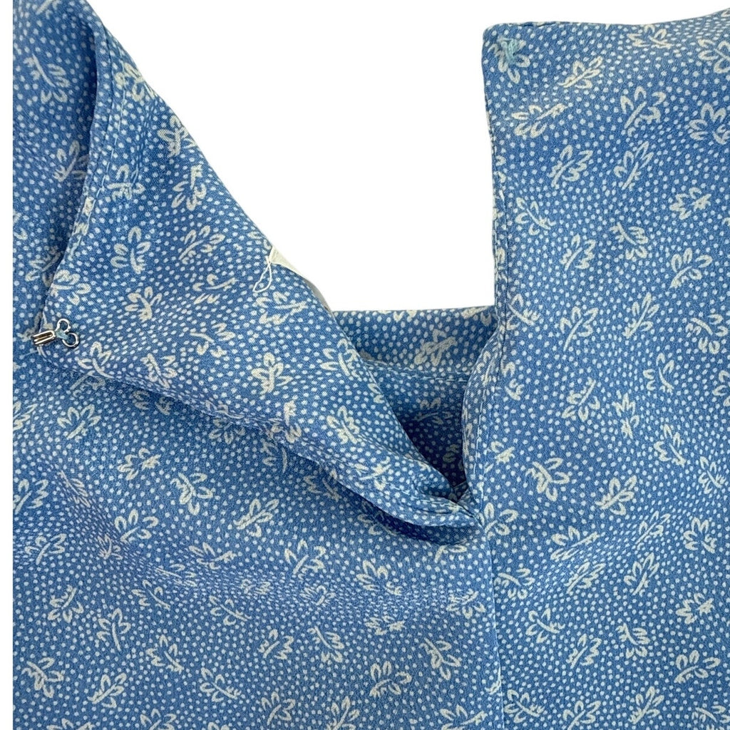 Vintage 1970s Amy-Deb Blue Floral Border Print Pleated Midi Dress Women's Medium