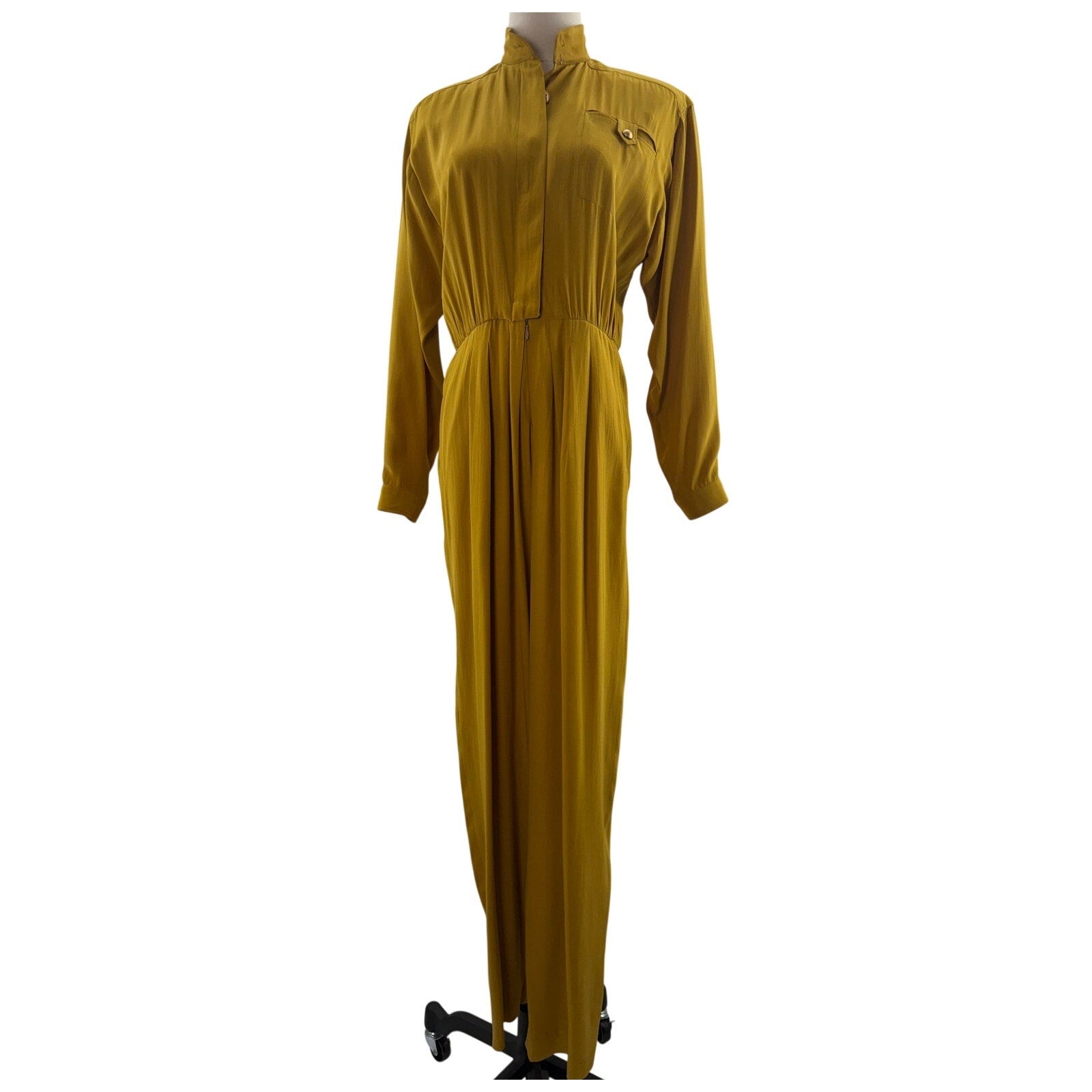 Vintage 90s Women's 2 Liz Claiborne Petite Silk Jumpsuit Gold Amber