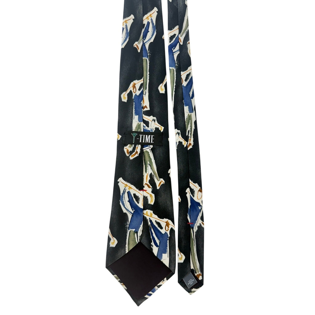 Vintage 90s T-Time Golf Silk Necktie USA Made Wide Artistic Mens Tie 59x4