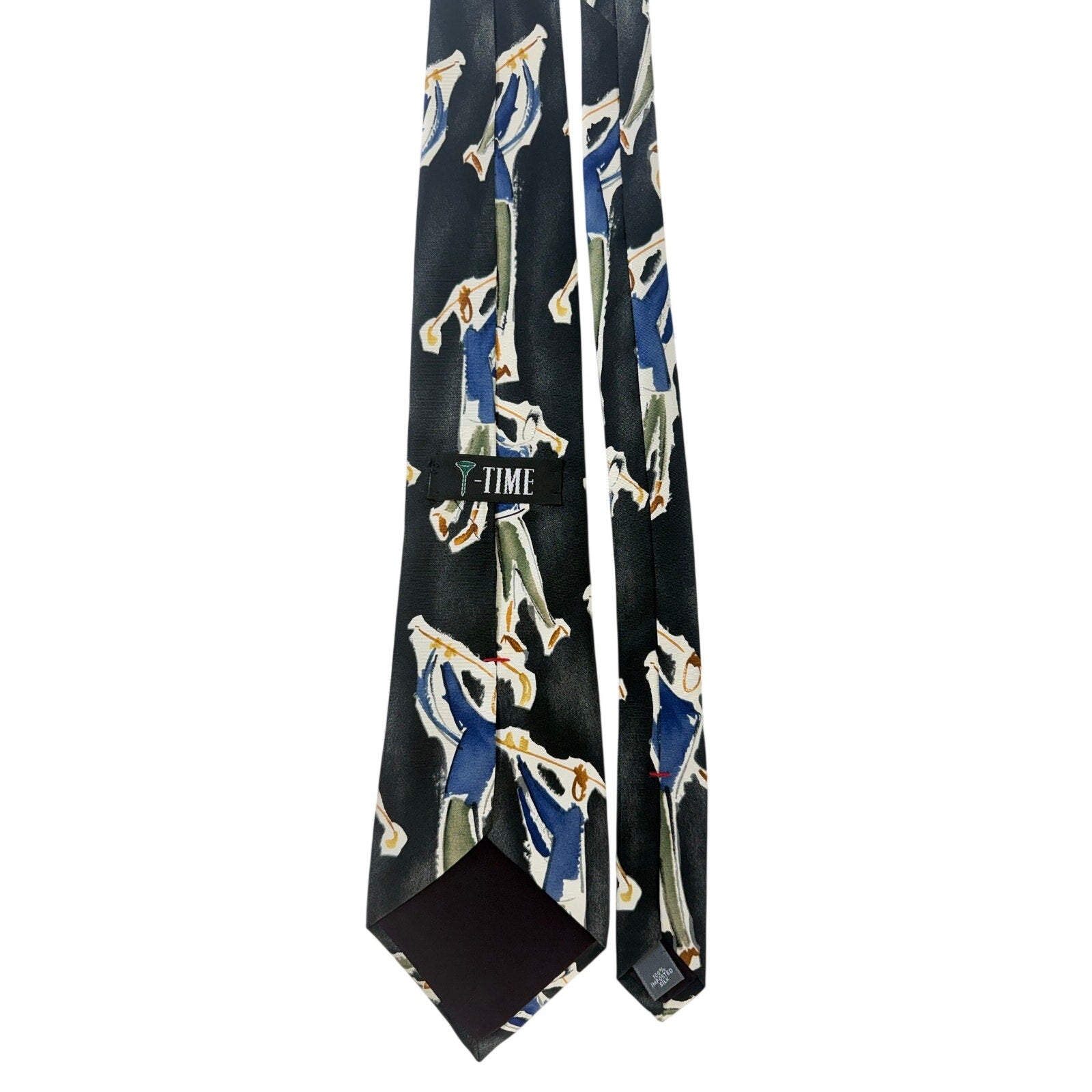 Vintage 90s T-Time Golf Silk Necktie USA Made Wide Artistic Mens Tie 59x4