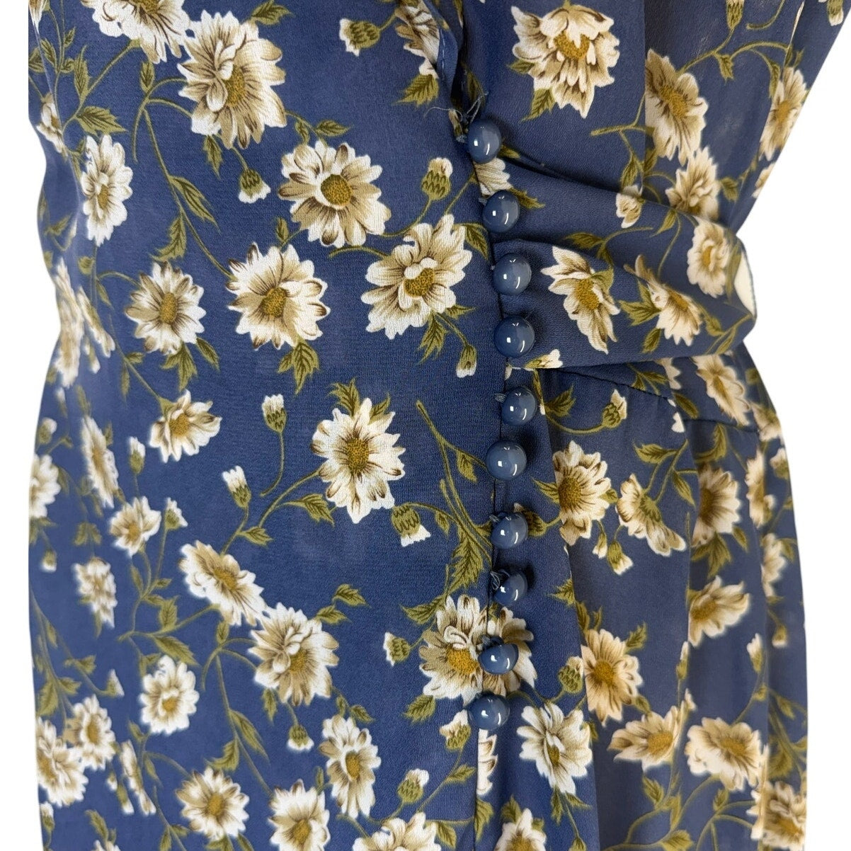Vintage 80s Kristy Michaels Blue Floral Midi Dress Tie Waist A-Line Women's 12