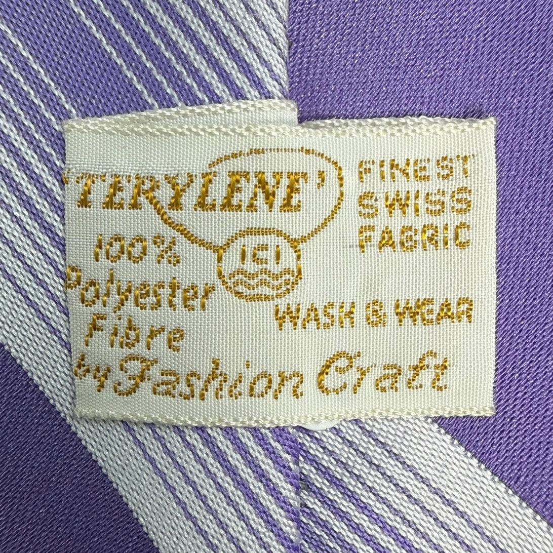 Vintage 70s Fashion Craft Lavender Striped Terylene Necktie 3.5”
