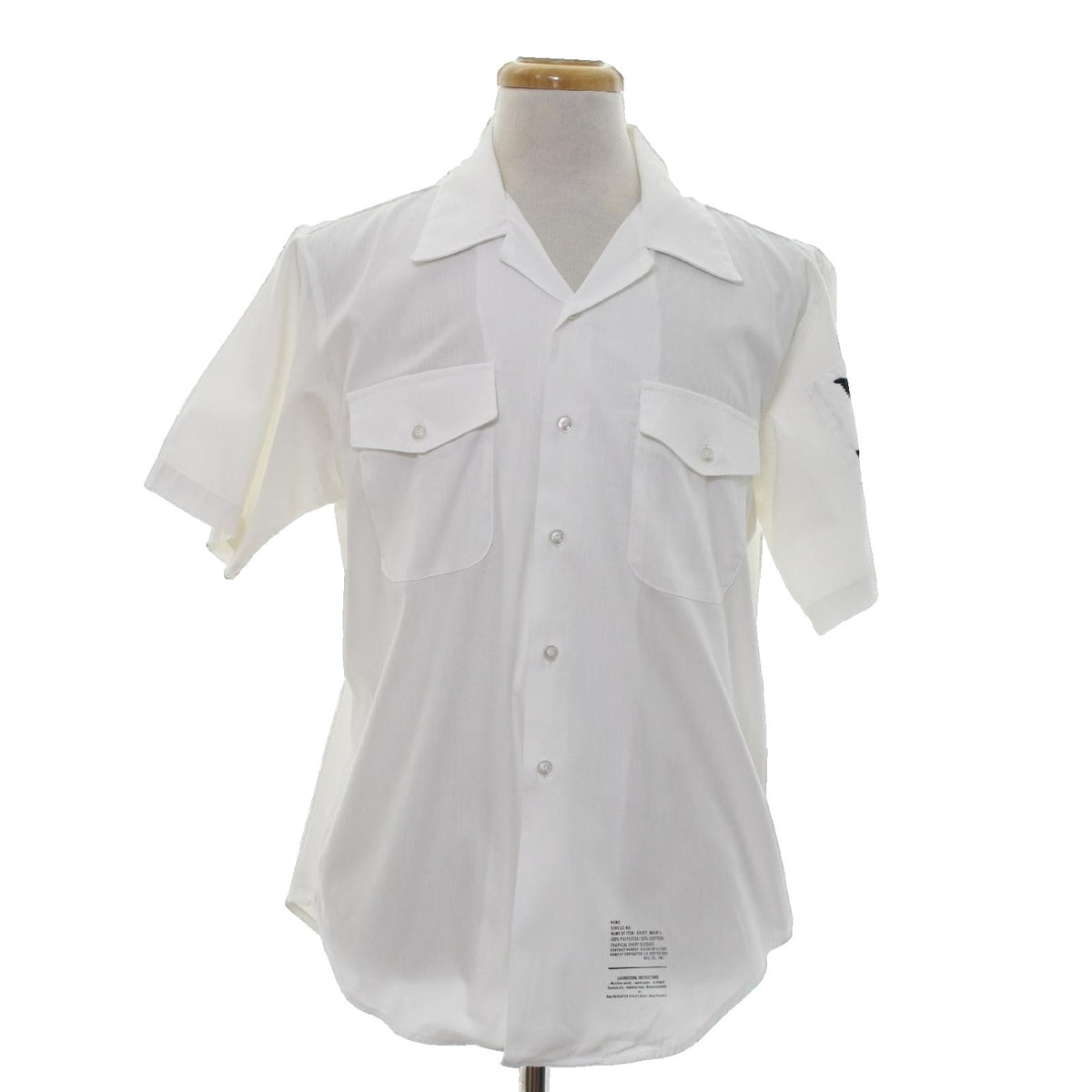 Vintage 80s US Navy White Uniform Shirt Petty Officer 1st Class Large