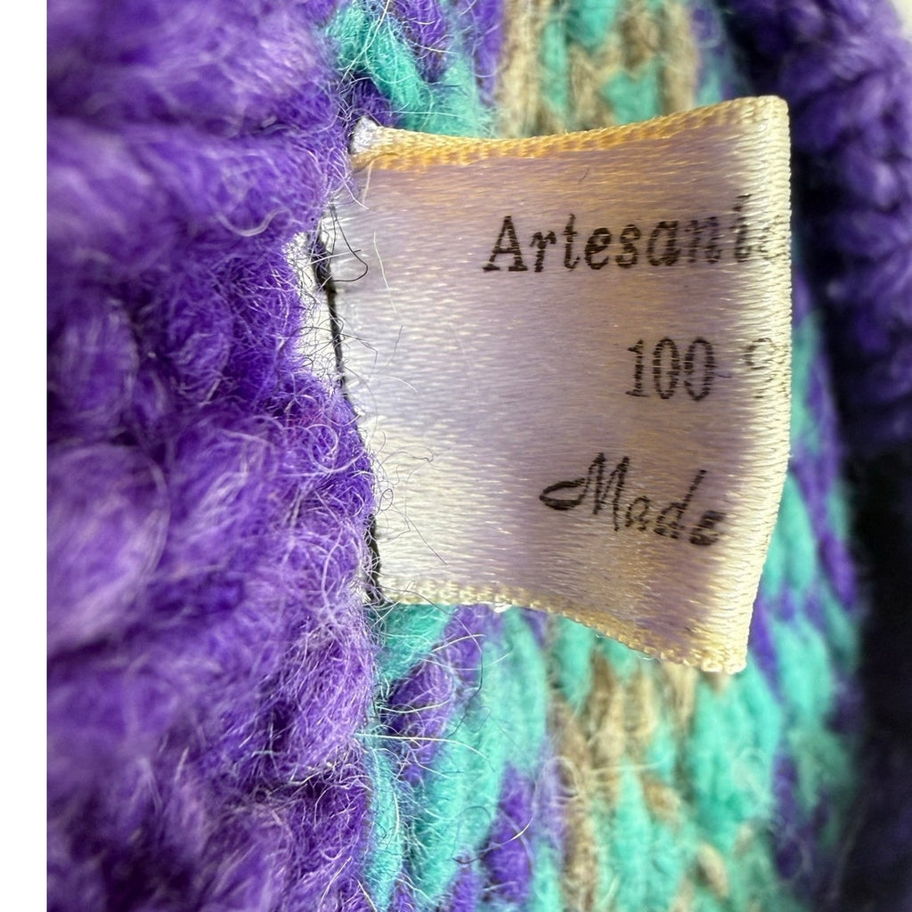 Vintage 80s Artesanias Conejo Ecuador Wool Sweater Purple Blue Women's M