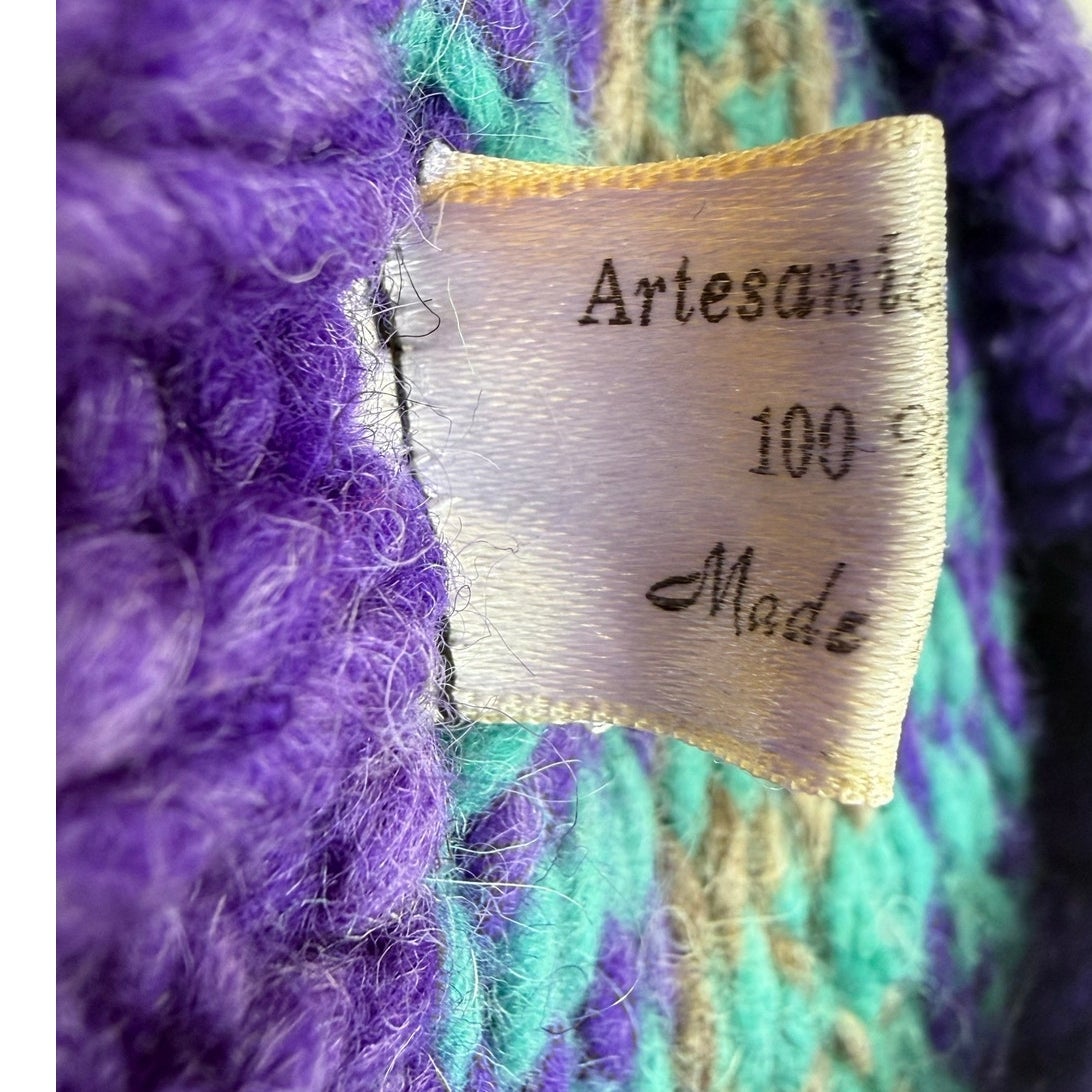 Vintage 80s Artesanias Conejo Ecuador Wool Sweater Purple Blue Women's M