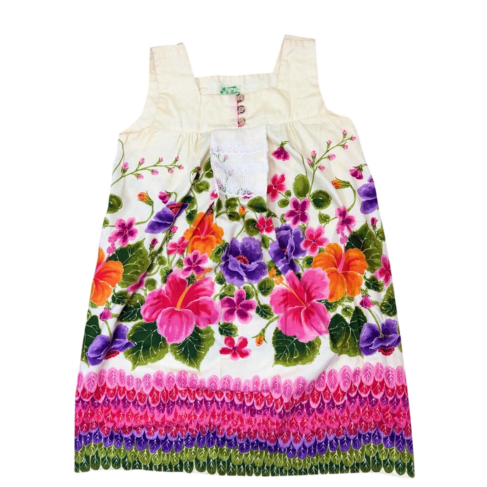 Vintage 60s Ui Maikai Hawaiian Muumuu Floral Cotton Dress Women's Small