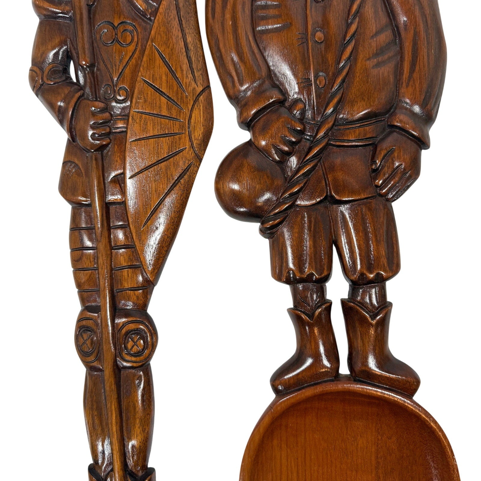 Vintage 60s Hand Carved Wood Spoon and Fork Set Folk Art Wall Decor
