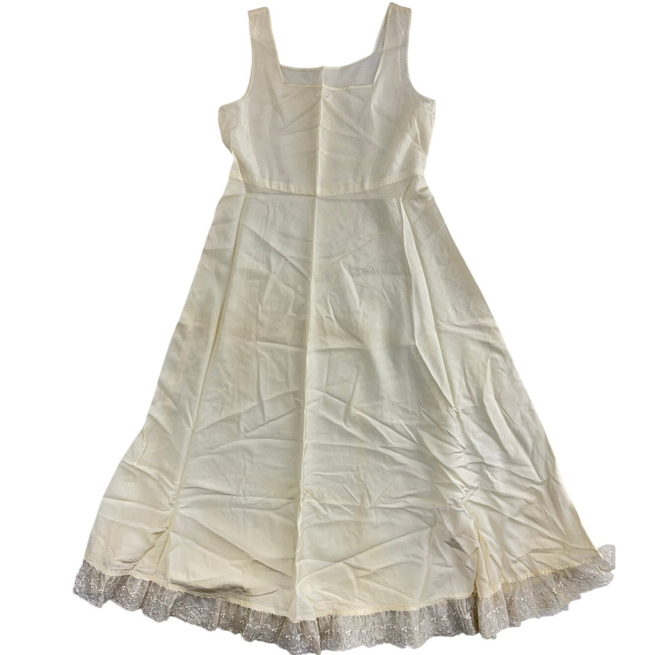 Vintage 60s Ivory Satin Wedding Flower Girl Dress & Slip Home Sewn Girls 12-14