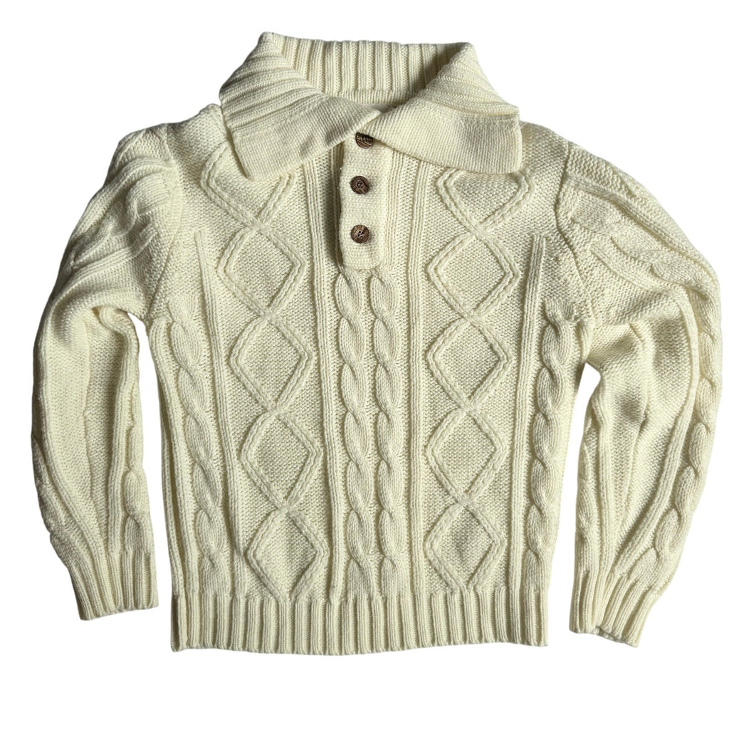 Vintage 70s Men's Medium Cream Cable Knit Sweater Acrylic Sears King Road